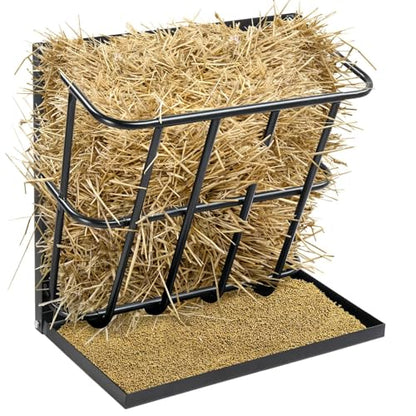 Heavy Duty Steel Hay Feeder - 2 in 1 Wall-Mounted Hay Rack with Detachable Grain Tray for Goat, Sheep, and Livestock Feeding - Ideal for Indoor and Outdoor Use