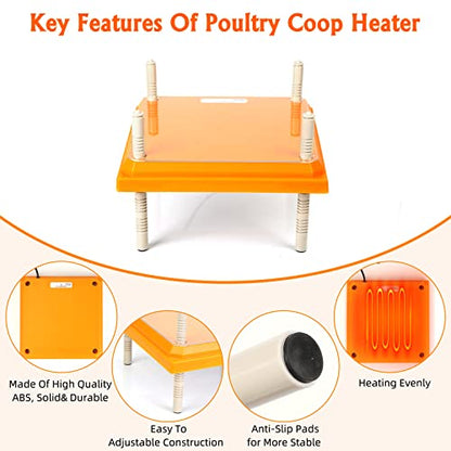 Brooder Heater for Chicks Height Adjustable: Heating Plate with Easy- Cleaning Plate Poultry Coop Warmer 10" x 10" for 15 Chicks - color: Orange-10x10