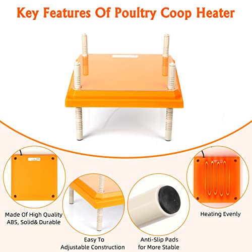 Brooder Heater for Chicks: Chick Brooder Heating Plate with Easy- Cleaning Plate Poultry Coop Heater Chicks Warmer 12" x 12" for 20 Chicks Adjustable Height Brooding Heater 22 Watts - color: Orange-12x12
