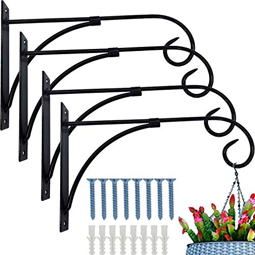 RONYOUNG 4PCS Hanging Plant Bracket 10"x6" Metal Wall Mount Hanger Indoor Outdoor Home Decorative Hook for Hanging Plant Flower Basket Pot Birdcage Lantern Bird Feerder Wind Chimes