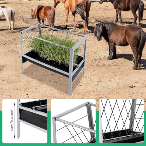 Bacocoo Livestock Feed Trough 2-in-1 for Goats & Sheep - Large Capacity Galvanized Steel Dual-Sided Feeder, Hay & Grain Trough, Black Livestock Feeder for Sheep, Calf, Cow and Horse.