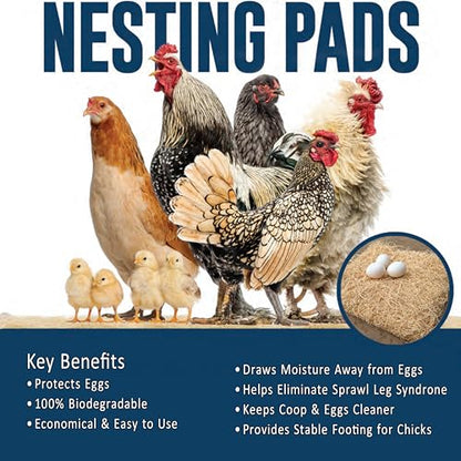 Chicken Nesting Pads for Chicken Coop Accessories - 12 Pack - USA Aspen - Professional Grade Excelsior Bedding - Easy Clean Up - Absorbs Moisture 100% Natural, Liners for Laying Hens - Fits 12x12 Box