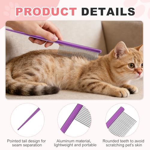 Grooming Pet Comb, 7.2Inch Dog Rat Tail Comb with Rounded Ends Cat Hair Trimmer Combs Knots Mats Loose Hair Removal (Purple), Intended for Small Dog Cat - color: Purple
