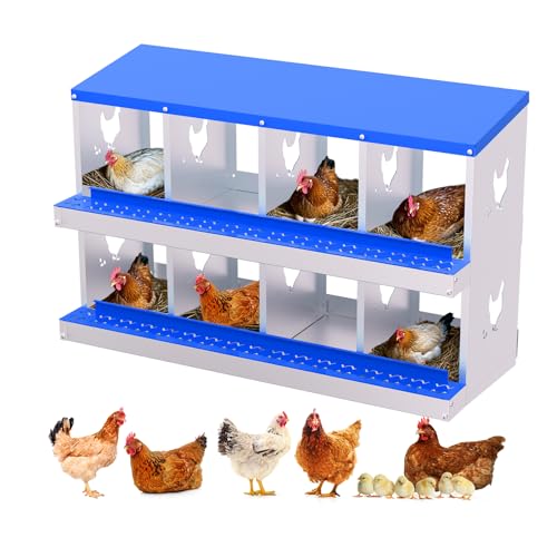 GarveeHome 8 Holes Nesting Boxes for Chickens, Roll Away Chicken Nesting Box with Lid Cover, Easy Egg Collection, Chicken Laying Box for Outdoor, Poultry Coop, Farm, Yard - color: blue, size: 8 holes