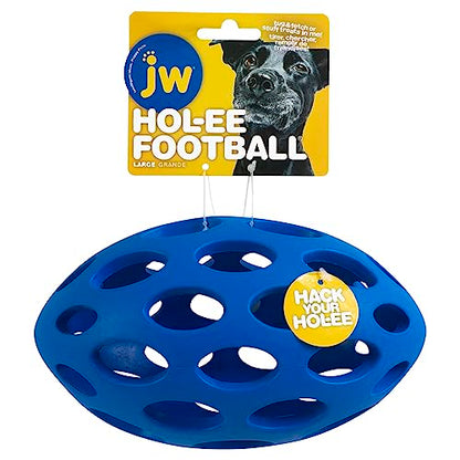 JW Pet Hol-ee Football Dog Toy Puzzle Ball, Natural Rubber, Large (9 Inch Length), Colors May Vary - size: Large