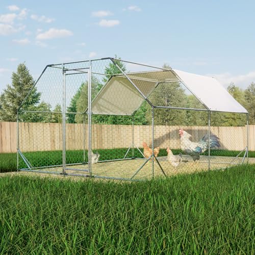 Large Metal Chicken Coop, Walk in Chicken Coops with Run, Heavy Duty Chicken Runs for Yard with Cover, Outdoor Farm Duck Rabbit Cage Poultry Pen (10 ft x 13 ft)