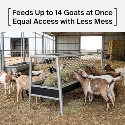 77 Gallon Outdoor Livestock Hay Feeder, Stainless Steel Anti-Waste Feeder with Rubber Trough, Durable Farm Feeding Supplies for Goats, Sheep, Calves & Horses