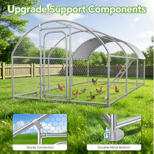 Large Metal Chicken Coop with Waterproof and UV Protection Cover, Chicken Run Outdoor Walk-in Cage Chicken Rabbit Duck Hen House for Yard Farm Use-Dome Roof-Roosting Perch(19.7’ L x 9.8’ W x 6.4’ H) - size: 256.0"L x 120.0"W x 78.0"H