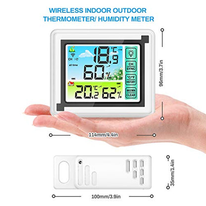 Number-one Wireless Weather Station Indoor Outdoor Thermometer with Remote Sensor, Digital Temperature and Humidity Monitor with LCD Backlight, Touchscreen, Min/Max Records for Home, Office, Baby Room