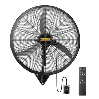 ROVSUN 26" Industrial Wall Fan with Remote Controller & BLDC Motor, High Velocity Wall-mounted Outdoor Fan with 4-Speed and Long Wired Remote, Oscillating Waterproof Wall Mount Fan for Gym, Patio - size: 26''