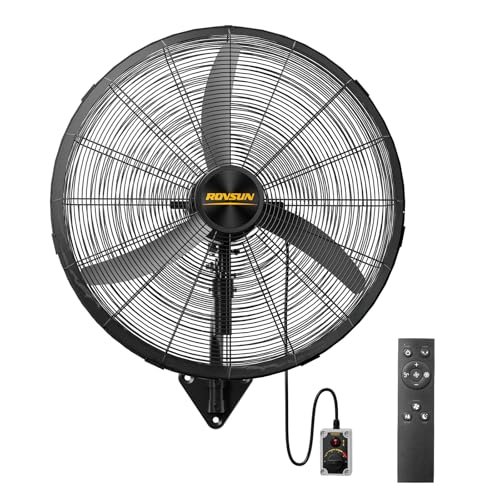 ROVSUN 26" Industrial Wall Fan with Remote Controller & BLDC Motor, High Velocity Wall-mounted Outdoor Fan with 4-Speed and Long Wired Remote, Oscillating Waterproof Wall Mount Fan for Gym, Patio - size: 26''