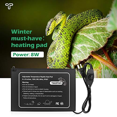 Tikaton Reptile Heat Pad - Adjustable Temperature Under Tank Heater for 10-20gal/30-40gal Tank, Terrarium Heat Mat for Turtle/Snake/Lizard/Frog/Spider/Plant Box - size: 1 Pack-6" X 8"