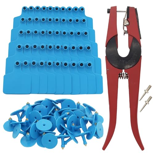 Blank Cattle Ear Tags with Pliers, Blue, 100 Pieces | TPU Material, Large Livestock Identification Tags, For Cattle Cow Horse Pig Goat Sheep - color: Blue
