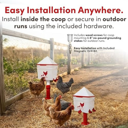 RentACoop 2 Gallon Chicken Waterer with 4 Auto-Fill Water Cups, 4 Horizontal Nipples, and Custom Adjustable Stand; BPA-Free; Large Capacity Poultry Waterer- Center Placement