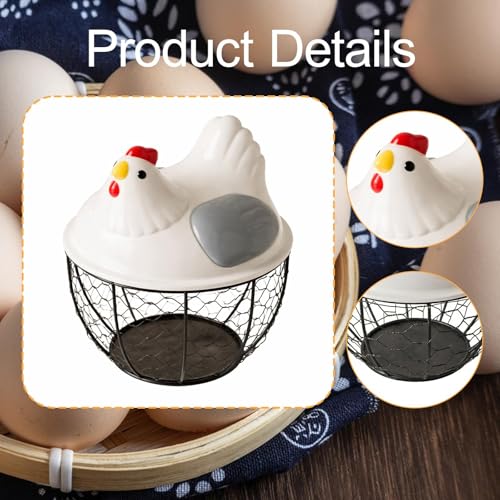 Chicken Egg Basket Metal Iron Wire Egg Collection Basket Vegetable Fruit Basket Farmhouse Decorative Storage with Ergonomic Handles Suitable for, Gray Lid