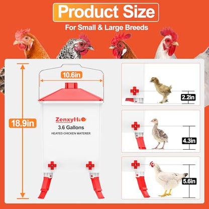 ZenxyHoC 3.6 Gal Chicken Waterer with Anti-Roost Cone, 3 Height Adjustable Locking Legs and 4 Horizontal Nipples for Backyard Flock - style: Waterer with Nipples