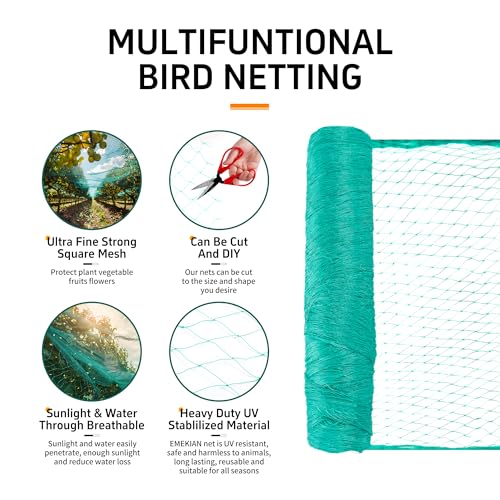 Garden Netting, 50' x 50' Heavy Duty Bird Netting Deer Fence Net, 1.6" Mesh Poultry Netting for Chicken Coop, Run & Garden, Protect Fruit Trees, Vegetables from Birds, Deer,Hawk, Squirrels - color: Green, size: 50' x 50' - 1.6"