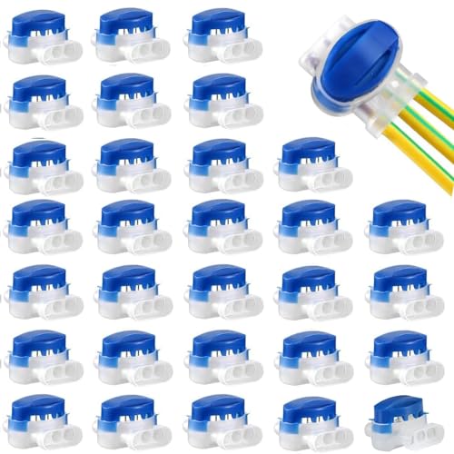 GWHOLE 30pcs 3-Way Waterproof Wire Connectors, Self-Stripping Electrical IDC 314-BOX Connectors Outdoor Quick Splice & Repair for 22-14AWG Cables, Robotic Lawn Mower, Irrigation, Landscape Lighting - color: 30PCS