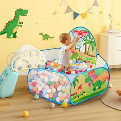 Kids Ball Pit, Pop Up 3+Children Play Tent, Toddler Ball Pool Baby Crawl Playpen with Basketball Hoop, Portable Toys for Girls Boys, 4ft/120cm, Balls Not Included, Dinosaur World - style: Dinosaur