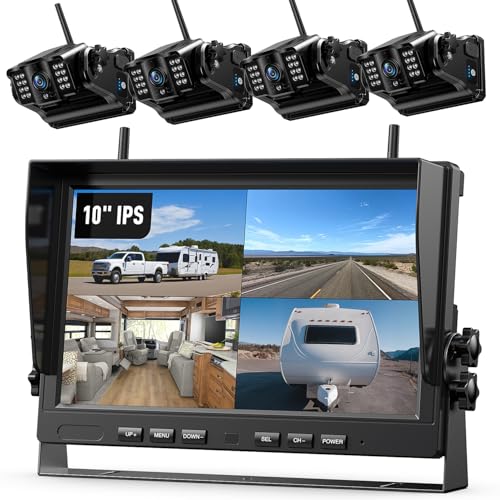 eRapta 4 Wireless Backup Camera Magnetic: 10.1" IPS Full-Size DVR Monitor, Install-Free RV Camera System with IR Night Vision, Built-in 9600mAh Battery for RV/Camper/Truck/Trailer/Tractor ACT104 - size: 10 inch-4 cameras