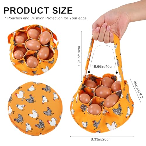 Egg Collecting Basket, Canvas Egg Basket for Gathering with 7 Pouches for Chicken, Duck, Goose, Bird, Various Poultry Collection (Yellow chicken) - style: Yellow chicken