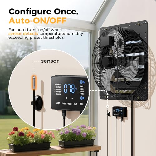 CAMMOO 20 Inch Exhaust Fan, 4000 CFM, with Temp Humidity and Speed Control | 10-Speed EC Motor Attic Fan with Thermostat, 6 Inch Large Touchscreen Controller, for Greenhouse, Garage Ventilation