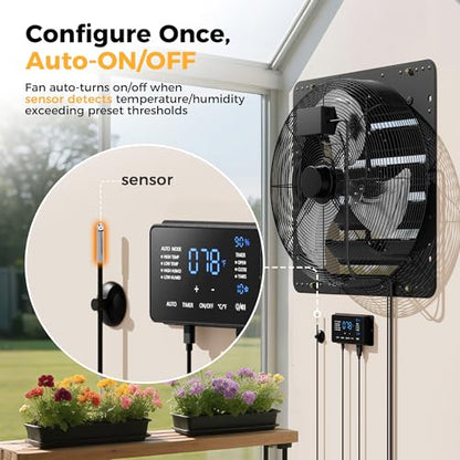CAMMOO 20 Inch Exhaust Fan, 4000 CFM, with Temp Humidity and Speed Control | 10-Speed EC Motor Attic Fan with Thermostat, 6 Inch Large Touchscreen Controller, for Greenhouse, Garage Ventilation