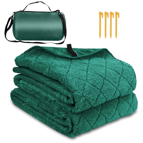 Northroad Waterproof Outdoor Blanket w/Sherpa Lining, Large Windproof Camping Blankets for Cold Weather, Light Weight and Warm for Stadium, Hiking, Dog, Picnic, Washable, 55”X 82” (Green, 1PCS) - color: Sherpa Green-300 Gsm, size: 82"x 55"