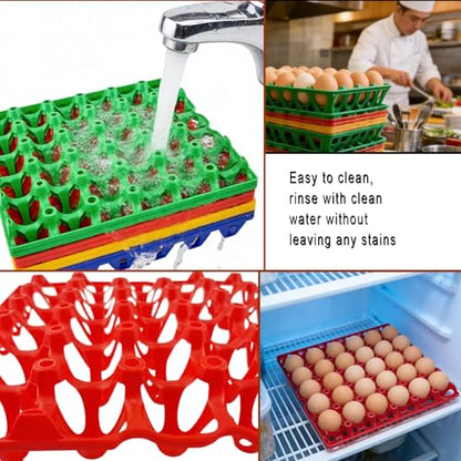 8 Pack Reusable Plastic Egg Trays, 30-Count Stackable Egg Crates for Chicken Farmers, Home Storage & Shipping (4 Colors)