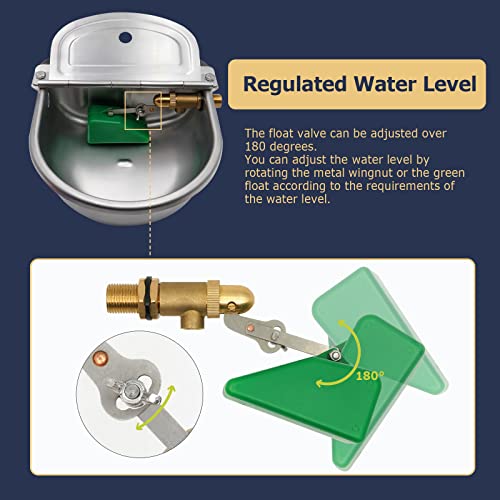 Automatic Waterer Feeder Dog Water Bowl Dispenser Drinking Trough | Stainless Steel Bowl, With Brass Float Valve, Self Filling, For Farm Animal Large Dog & Chicken & Poultry & Livestock & Horse