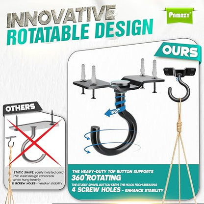 [UPGRADED] 8Pcs 200LBS Rotatable Ceiling Hooks with 4 Screw Points Plate Base, Black Wall Mount Metal Hanger for Hanging Plants, Bird Feeders, Lanterns, Lights, Wind Chimes, Indoor Outdoor Decor - style: 8PCS