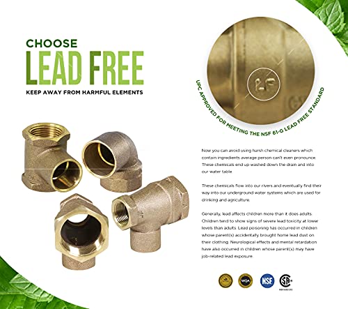 Everflow Supplies CCFT2212-NL C X C X F No Lead Cast Brass Tee Fitting with Solder Cups and Female Threaded Branch, 2" x 2" x 1/2" - size: 2" x 2" x 1/2"