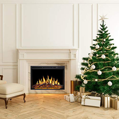 R.W.FLAME 36" Electric Fireplace Insert, Realistic Log Recessed Electric Stove Heater, 4 Color Adjustable Flames, 8 H Timer, 5 Brightness Settings, 750/1500W Touch Screen, Remote Control (37''X27'')