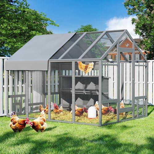 Large Wood Chicken Coop with Nesting Box, Wooden Chicken Coop with Run, Outdoor Walk-in Poultry Cage with Weatherproof Cover, Chicken House for Outside Farm Backyard - size: 96.1" x 71" x 71"