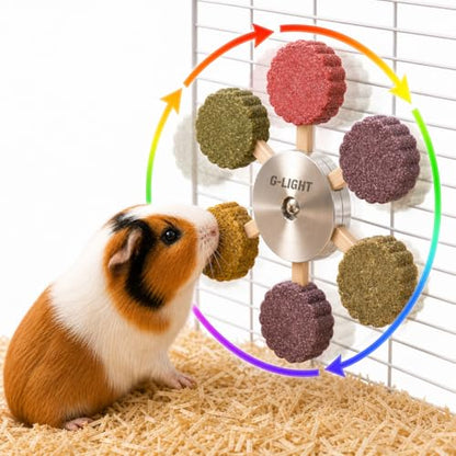 C-LIGHT Guinea Pig Chew Toys, Rotating Spinner + 8 Pcs Timothy Hay Rabbit Chew for Teeth Grind & Digestion, Rust-Proof Aluminum Toy, for Rabbit, Bunny, Chinchilla, Hamster Dental Health (Sliver) - color: Sliver