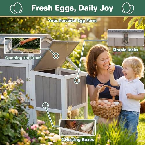 Mobile Chicken Coop with Wheels, Weatherproof Large Hen House Chicken Tractor with Nesting Box, Roosting Bars, Pull-Out Tray, Asphalt Roof & Fun Swing for Chickens Quails, Backyard Use