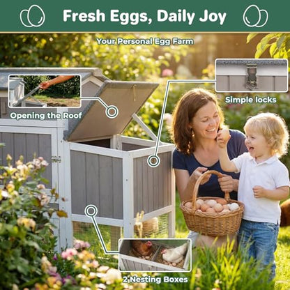 Mobile Chicken Coop with Wheels, Weatherproof Large Hen House Chicken Tractor with Nesting Box, Roosting Bars, Pull-Out Tray, Asphalt Roof & Fun Swing for Chickens Quails, Backyard Use
