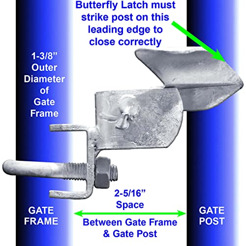 Jake Sales Chain Link Fence Butterfly Gate Latch - Fence Automatic Gate Latch - 1-3/8 Gate Frame & 1-7/8inches Gate Post inches - size: 1-3/8" X 1-7/8"