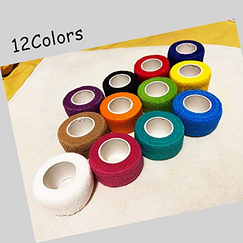 (12-Pack) 1” x 5 Yards | Self Adhesive Bandage Wrap, Kuvvfe Athletic Elastic Cohesive Bandage for Sports Injury,Strain,Knee & Wrist,Ankle Sprains & Swelling First Aid - size: 1x180 Inch (Pack of 12)