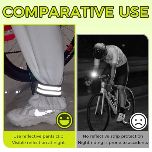 4pcs High Visibility Pant Cuff Clips for Cycling, Reflective Elastic Ankle Bands to Secure & Protect Trousers from Bike Chain, Bicycle Safety Gear for Night Riding, Running, Outdoor
