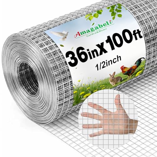 Amagabeli Hardware Cloth 1/2 inch 36 x 100 ft 19 Gauge Chicken Wire Fence Hot-Dipped Galvanized After Welding Welded Wire Fencing Mesh Roll Garden Plant Support Poultry Rabbit Cage Snake Gopher - size: 1/2" 36"x100'