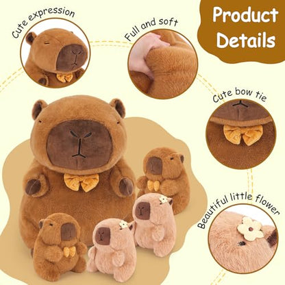 Achwishap 5PCS Capybara Plush,Capybara Stuffed Animal Mommy with 4 Capybaras Babies Plush Toy,Cute Plushie Capybaras Hugging Pillow Cuddle Plushie for Kids Girls Boys Birthday,Capy bara Family 16” - color: Brown Capybara Family-1+4
