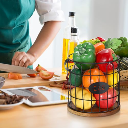 7'' Farmhouse Eggs Basket for Gathering Fresh Eggs, Countertop Egg Holder with Handle, Metal Wire Egg Baskets with Wooden Base for Coop Eggs Storage & Counter Decor(Style 1-Straight) - style: Style 1( Straight )