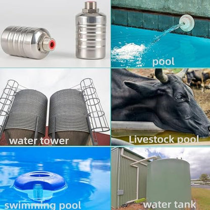 2PCS Float Valve 1/2" Water Level Control Float Valve 304 Stainless Steel Fully Automatic Water Shut off Valve Automatic Water Level Controller for Water Tank Pool Livestock Troughs Upper Water Intake