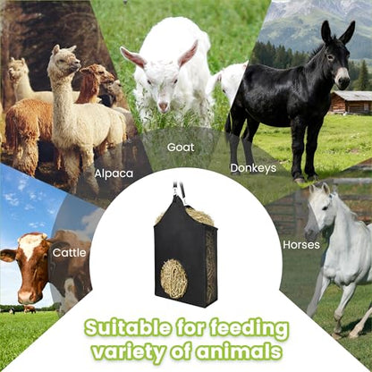Horse Hay Bag Feeder, Slow Feed Hay Bag Suitable for Goats, Donkeys, and Horses, with Metal Ring and Adjustable Strap (2 Pack) - color: 2 Pcs