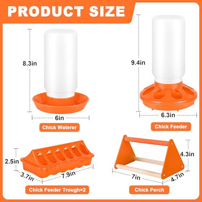 POMINEL Plastic Baby Chicken Feeder and Waterer Set (Orange) - color: Orange