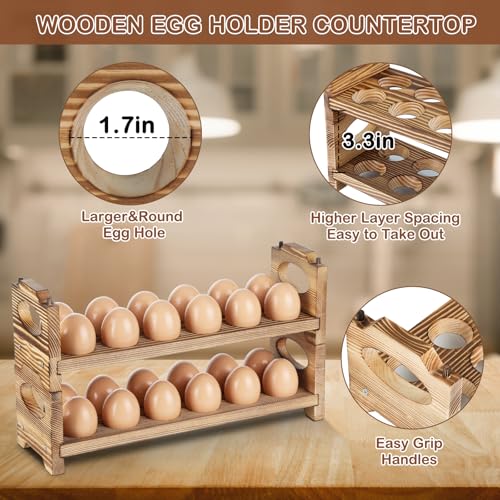 Wooden Egg Holder Countertop, 3-Tier/36-Hole, Stackable | Farmhouse Style, With Handle, Storage & Organizer, Durability, Assembly, For Chicken/Duck/Quail/Turkey/Easter Eggs - style: 3-Tier