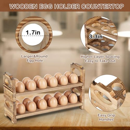 Wooden Egg Holder Countertop, 3-Tier/36-Hole, Stackable | Farmhouse Style, With Handle, Storage & Organizer, Durability, Assembly, For Chicken/Duck/Quail/Turkey/Easter Eggs - style: 3-Tier