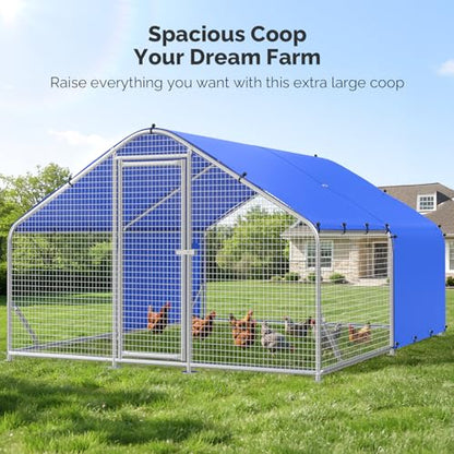 Sino Luban Large Metal Chicken Coop Run with Galvanized Hardware Cloth for 20 Chickens/Ducks, Chicken Runs for Yard with Waterproof Cover, Chicken Enclosure Pen Outdoor, Walk-in Poultry Cage - size: 141.7"L x 106.3"W x 76.8"H