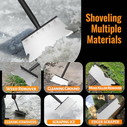 Garden Flat Shovel Scraper, Multifunctional Garden Cleaning Shovel with 59 Inch Long Handle, Heavy Duty Outdoor Floor Scraper for Weed Cleaning,Trenching,Edging and Removing Snow,Ice,Weeds,Dirty,Moss - style: Silver Shovel